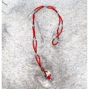 Beaded Heart Charm Necklace, Red, Boho Chic